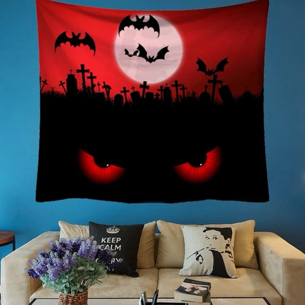 Spooky Red and Black Halloween Wall Tapestry